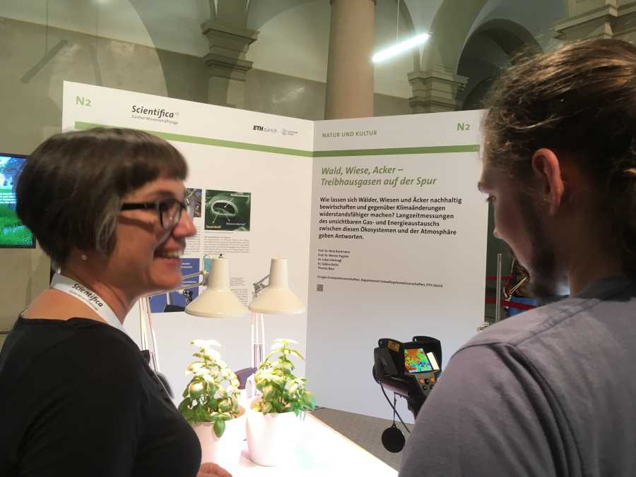 Enlarged view: Sabina Keller macht mit einer Wärmebildkamera die Verdunstung von Pflanzen sichtbar