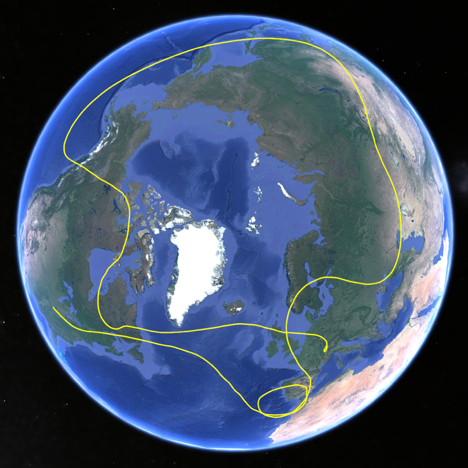 Example of a 30-day return trajectory. The journey of this air parcel began in Zurich.