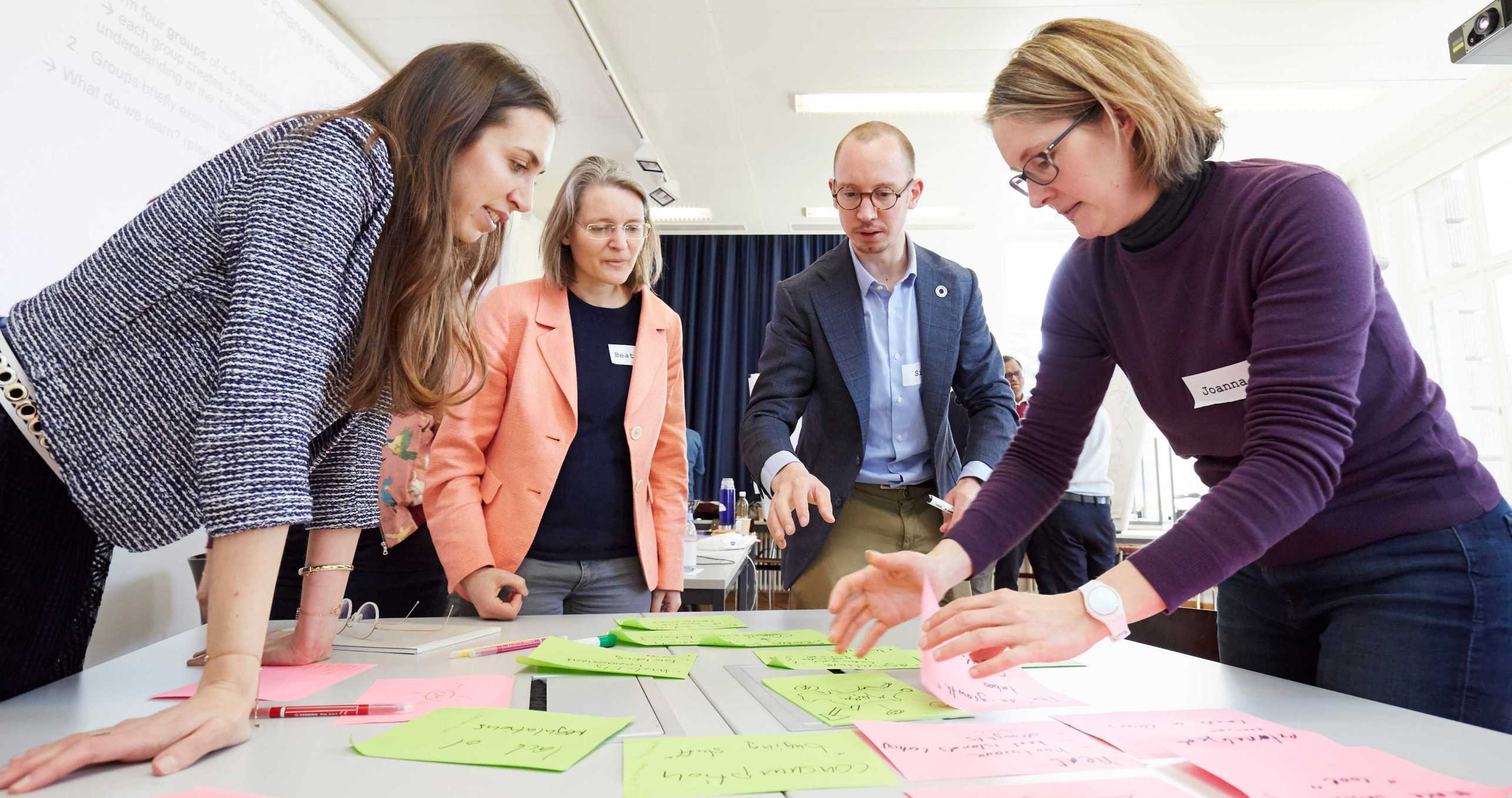 Picture of participants engaging in group work during a session on the complexity of the Swiss climate problem.