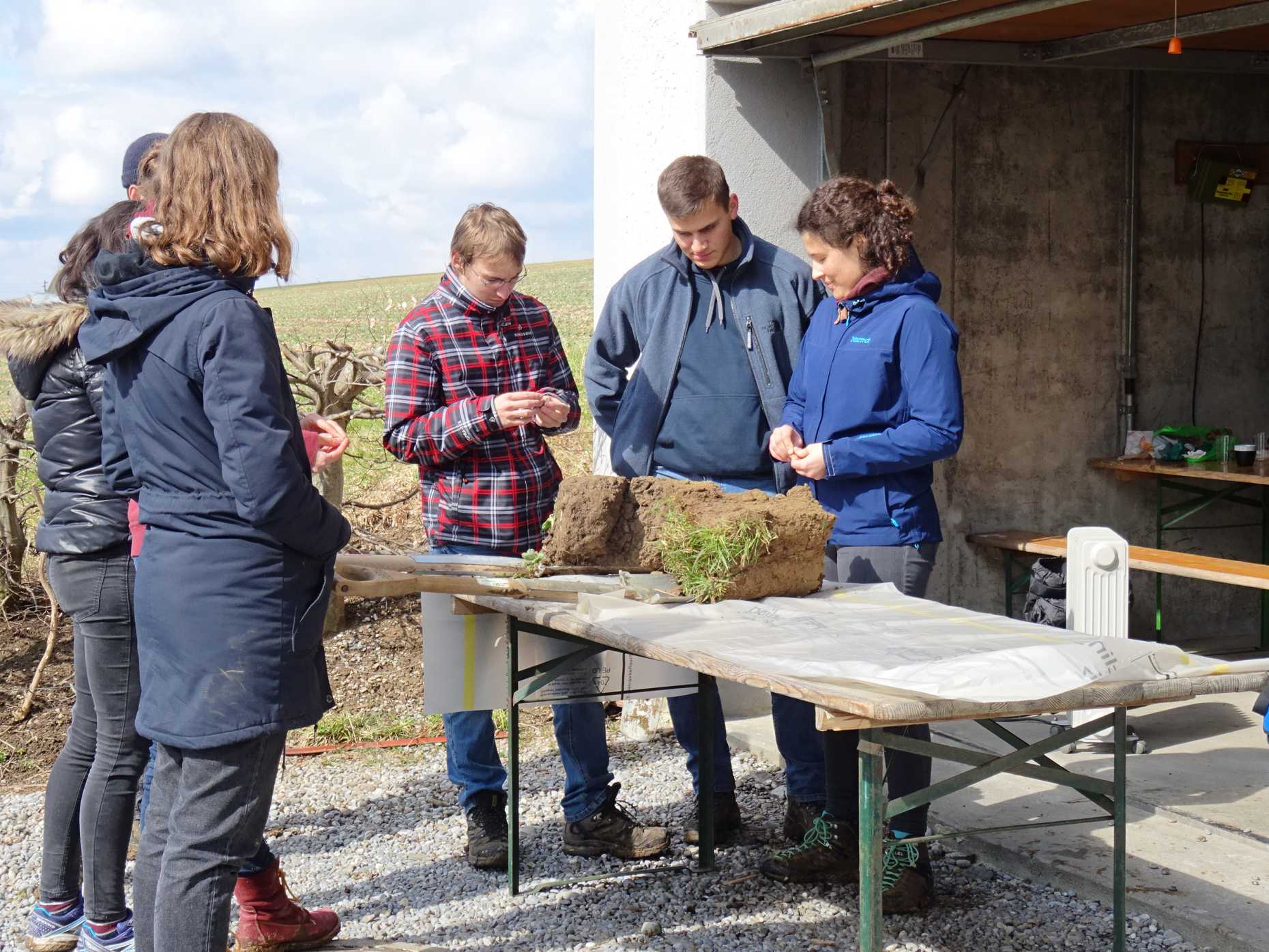 Studierende bei der Beurteilung von Spatenproben. Fotos: ETH Zürich