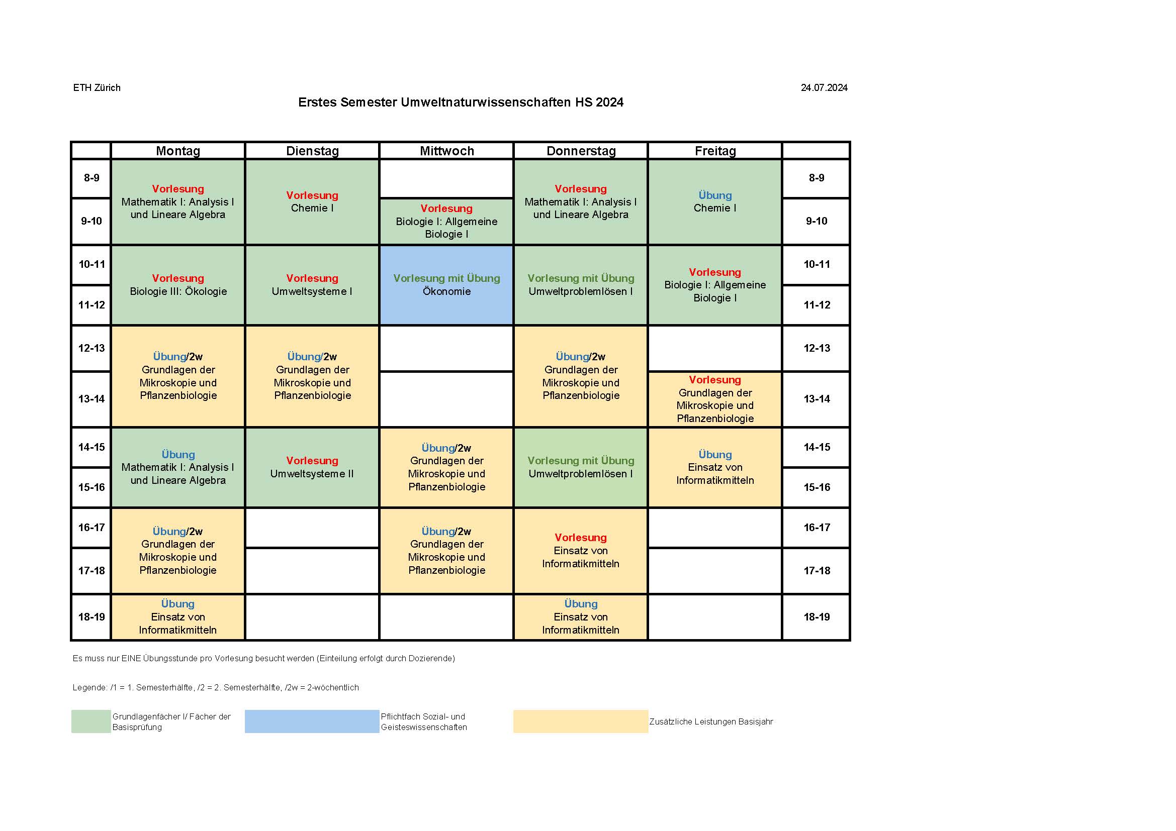 Stundenplan 1. Semester